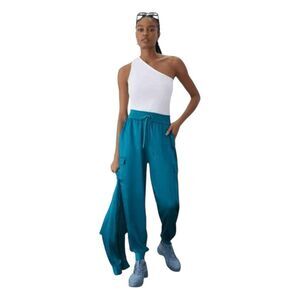 GSTQ Teal Green Satin Cargo Jogger Pants Drawstring Pull-on S